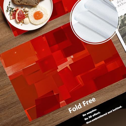 Batmerry Modern Art Textures Linen Placemats Set of 8, Red Orange Abstract Painting Acrylic Washable Table Mats for Kitchen Table Thickened Heat Insulation Dining Set Indoor Outdoor 12X18 in