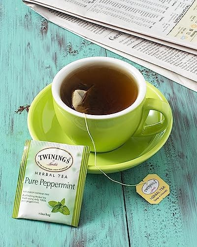 Twinings Pure Peppermint Herbal Tea Individually Wrapped Bags, Fresh Minty Flavour, Naturally Caffeine-Free, Enjoy Hot or Iced, 20 Count (Pack of 3)