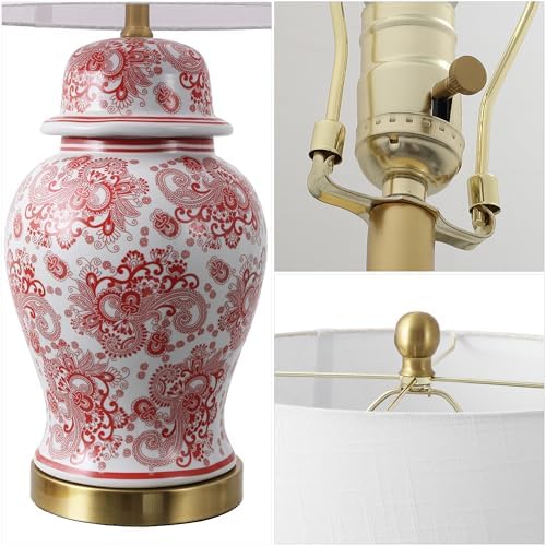 JONATHAN Y Ellis Chinoiserie Ginger Jar Table Lamp 29.5", Red/White