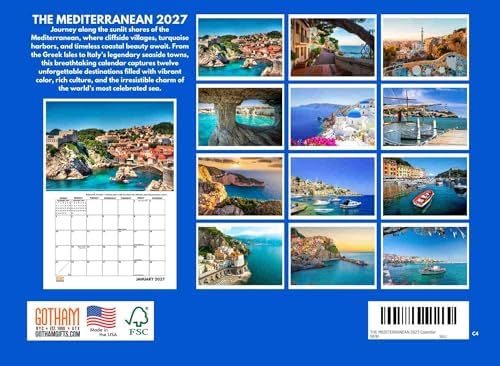 Mediterranean Calendar 2027 Monthly Wall Calender 12 Month