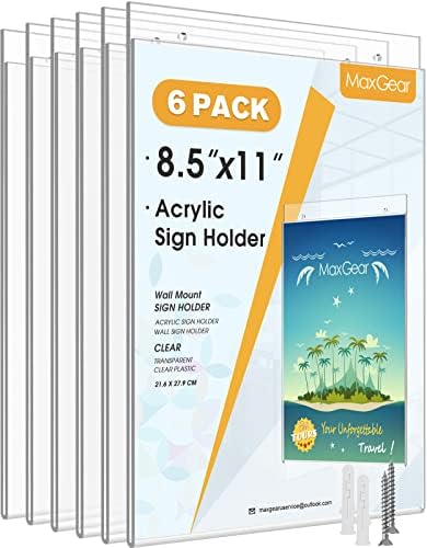 MaxGear Wall Mount Sign Holder, 8.5 x 11, Vertical, 6 Pack