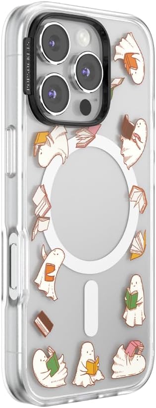 PopSockets iPhone 16 Pro Phone Case with MagSafe, Wireless Charging Compatible, Bookish - Spooky Book Club Clear