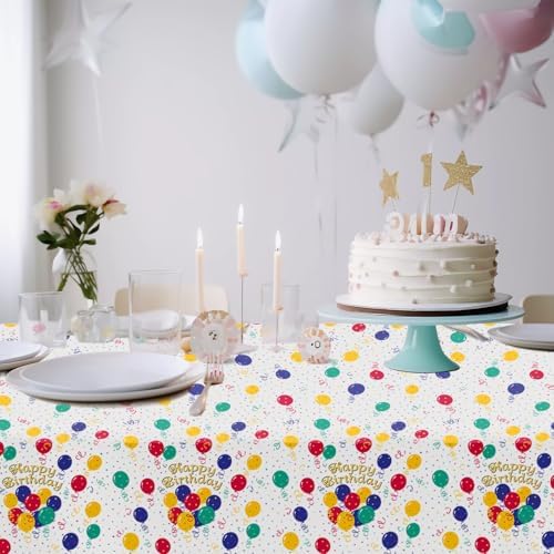 CXPSINC 54 Inch X 300 Feet Plastic Table Cover Roll Disposable Tablecloth with Slide Cutter for All Type/Shape Tables | Party, Banquet, Birthdays, Weddings(Balloon, 300 Feet)