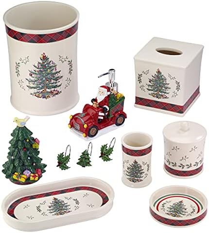 Spode - Waste Basket, Decorative Trash Can, Guest Bathroom Essentials, Holiday Home Decor Christmas Tree Tartan Collection
