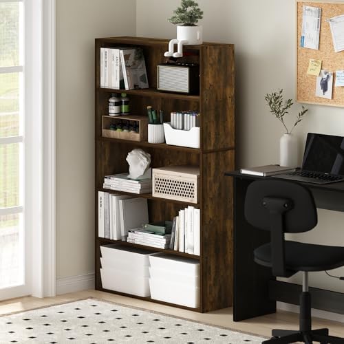 Furinno PASIR 5-Tier Book Shelf with Open Shelf, Amber Pine