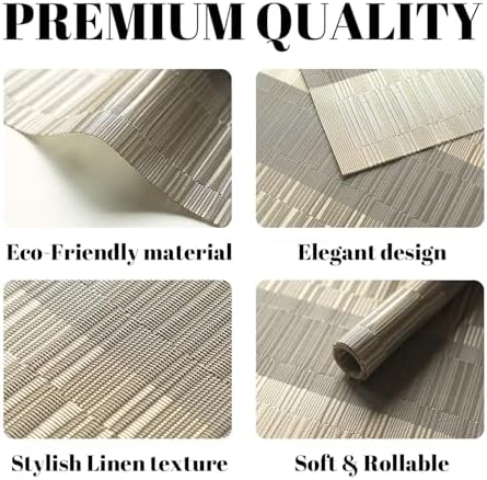 Placemats Set of 12 Vinyl/Plastic Woven Place Mats for Kitchen Table Indoor/Outdoor Washable Placemat Wipeable Dining Table Mats (Ombre Glod,12)