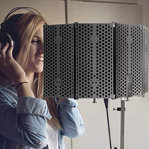 Mic Isolation Shield - Portable Studio Acoustic Sound Shield with Absorbing Foam for Microphone, Reflection Filter for Home Voice Studio (5 Panels) YOUSHARES