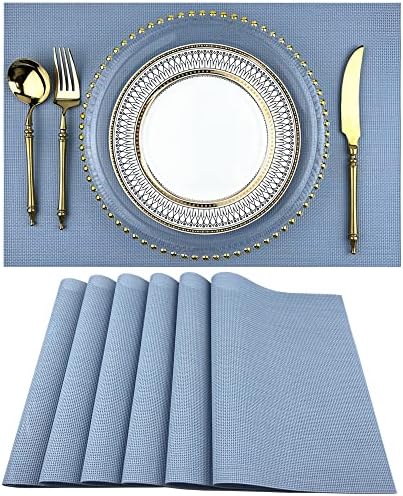 WAZAIGUR Placemats Crisscross Woven Vinyl Place Mats Set of 6 Nattier Blue