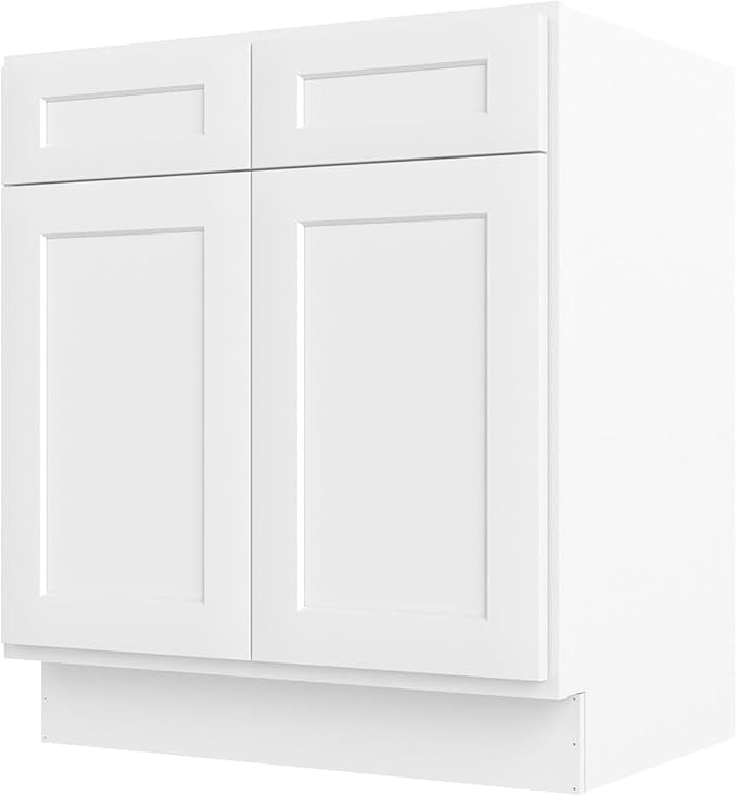 Furinno Shaker Bath Vanity Cabinet Without Top, 2-Door, White | 21 D x 30 W x 34.5 H, Adjustable Hinges, Soft-Close Shaker-Style Door, Ready to Assemble, Plywood, for Bathroom, Washroom