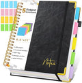 Spiral Notebook Journal with Removable Dividers Tabs, 300 Pages Hardcover Leather 5 Subject College Ruled Notebook, 8.5"x11" Large A4 Lined Journal for Women Men, Spiral Notebook for Work School,Black