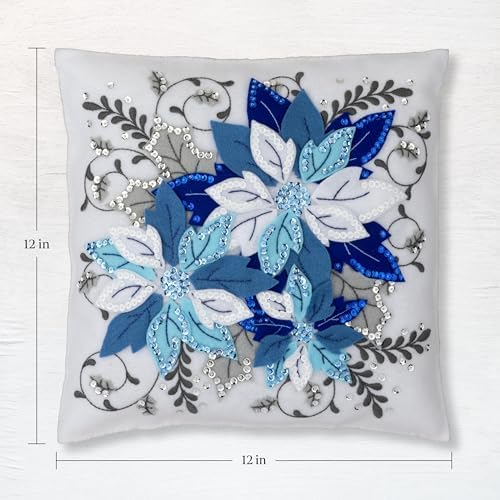 Bucilla Felt Applique Pillow Kit, Winter Blue Poinsettia, Perfect for DIY Arts and Crafts