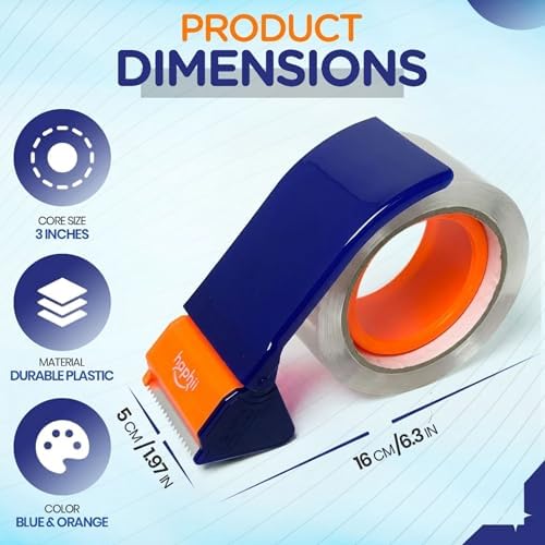 Packing Tape with Dispenser, Heavy-Duty Clear BOPP, Strong Adhesive, 48 mm x 66.6 yd, 4 Rolls + 2 Dispensers