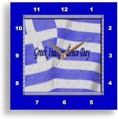 3dRose Wall Clock Silent - 15 inch - Image of Greek Independence Day, Greek Flag, Blue - Greek Independence Day Design