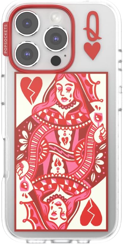 PopSockets iPhone 16 Pro Phone Case with MagSafe- Heart Queen | Magnetic, Wireless Charging, Camera & Drop Protection, Heart, Valentines, Red, Textured