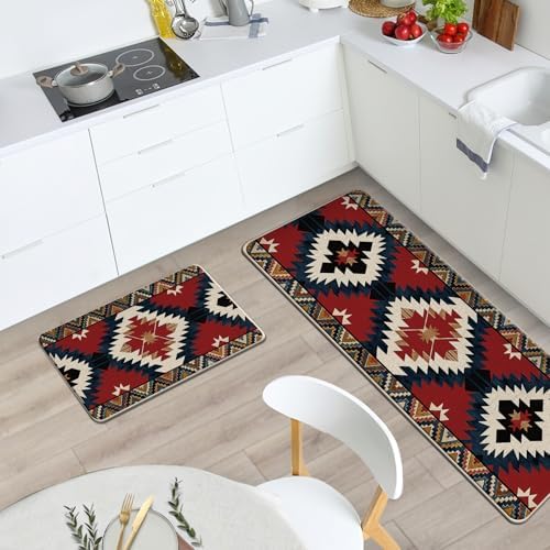 Southwest Native American Aztec Kitchen Rugs Set of 2