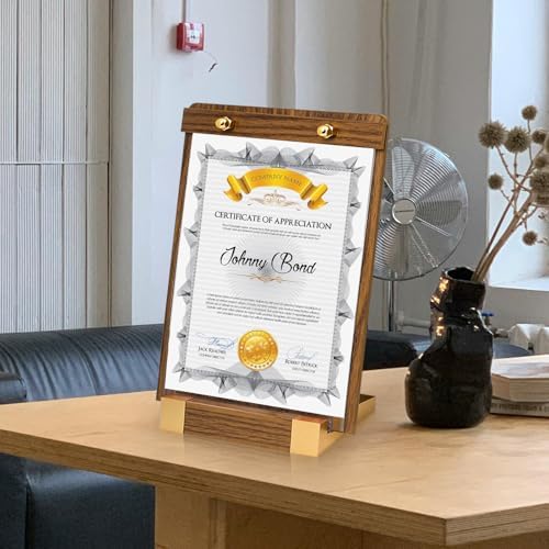 8.5x11 Acrylic Sign Holder with Wood-Color Base, Slant Back Vertical