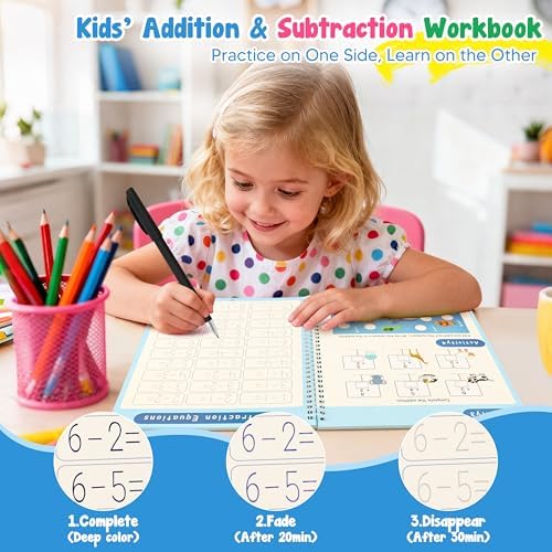 Magic Grooved Writing Books, Reusable Tracing Workbook for Kids Ages 3‑8