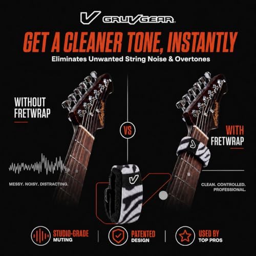 Gruv Gear Fret Wrap & Guitar Mute, Fretwrap for Acoustic, Electric & Bass | String Dampener Recording, Tapping & Practice Accessory (1 Pack, Small Zebra, Fits 4 String Bass, 6 String Guitar)