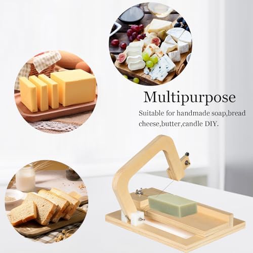 Professional Soap Cutter with Wire, Adjustable Wooden Cutting Tool Soap Slicer for DIY, Cheese, Butter, Cake, Bread Making
