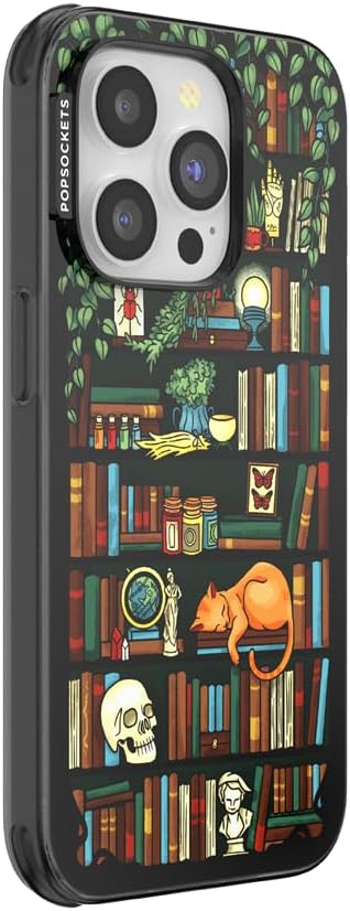 PopSockets iPhone 14 Pro Phone Case with MagSafe, Wireless Charging Compatible, Bookish - Storied Shelves