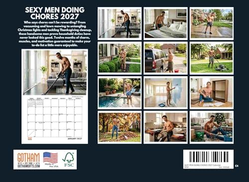 Sexy Men Doing Chores Calendar 2027 Monthly Wall Calender 12 Month