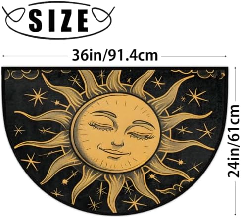 Pardick Boho Sun Half Round Door Mat, Non-Slip Welcome Indoor Entrance Way Rug Semi Circle Front Doormats Washable Bathroom Kitchen Floor Mat, Outdoor Rugs for Garage, Patio, Hearth Rug