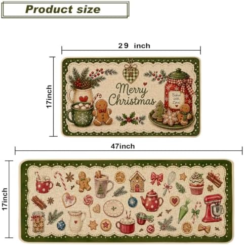 Baccessor Christmas Kitchen Rugs Set of 2 Gingerbread 17x29 and 17x47 Inch