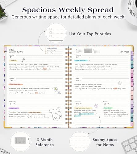 Academic Planner 2026-2027, 18 Months Weekly and Monthly Hardcover Planner, July 2026 - December 2027, 8.5" x 11" A4 Large Daily Calendar Planner Book with Tabs, Spiral College School Agenda Organizer for Student Teacher, Floral Purple