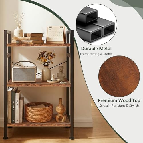 3 Tier Bookshelf, Free Standing Bookcase with Open Storage Shelves