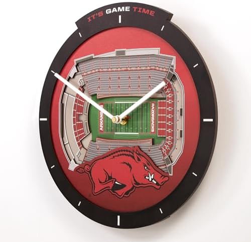 YouTheFan NCAA Arkansas Razorbacks StadiumView 3D Wall Clock