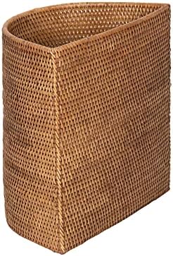 KOUBOO Handwoven Half-Moon Rattan Waste Basket Wicker Trash Can Honey Brown