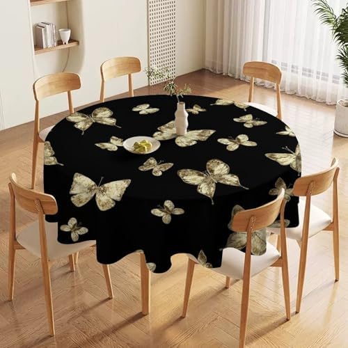 Golden Butterfly Tablecloth, Vintage Luxury Yellow Golden Butterflies Print Table Cloth for Kitchen Dining Coffee Table Outdoor Party Decor, 70x70in