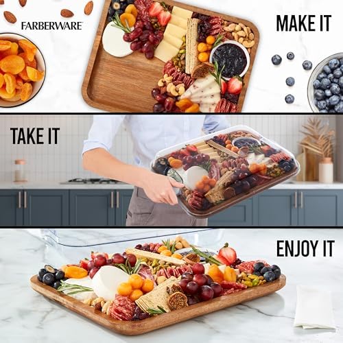 Farberware 11 x 14 Inch Acacia Cutting Board with Locking Lid