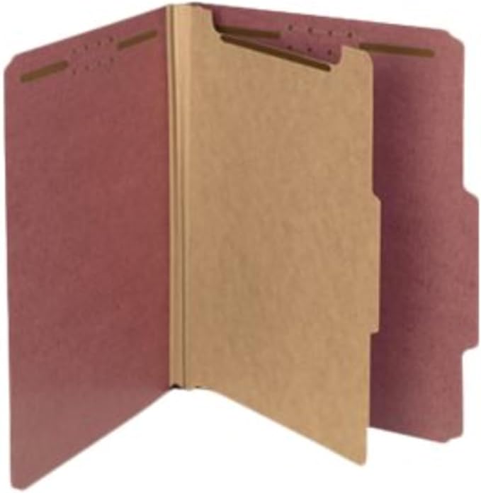 Smead Value Filing 100% Recycled Pressboard Classification File Folder, 1 Divider, 2" Expansion, Letter Size, Red, 10 per Box
