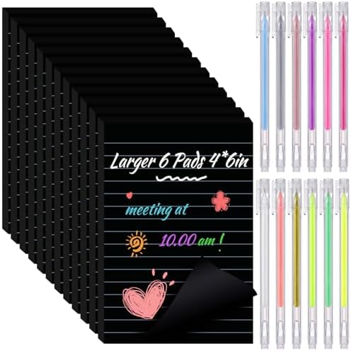 Yinder 24 Pcs Black Sticky Notes 4 x 6 Inch with Metallic Marker Pens