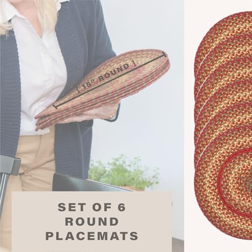 Homespice Cider Barn Braided Placemats for Rustic Decor, Round 15" Set of 6