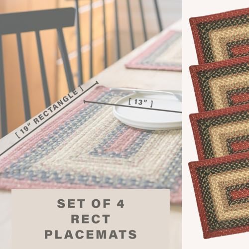 Homespice Highland Braided Placemats for Cabin Decor, Rect 13x19 Set of 4