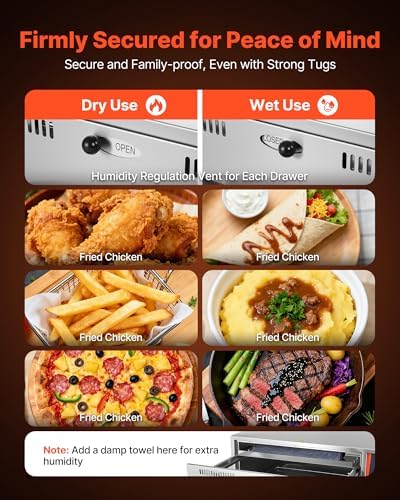 VEVOR Commercial Electric Drawer Warmer,2 Full-Size Pan Stainless Steel Food Warmer,Freestanding Standard Warming Drawer Cabinet,85°F–185°F Wide Temperature Range,for Restaurant, Hotel Buffet & Bakery