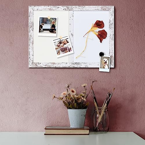 Bulletin Board Whiteboard White Felt Board Combo for Office School Kitchen Bedroom, White Wood Frame,10.2"*14.2",Whiteboard+WH-2636WH