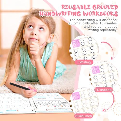 Magic Grooved Reusable Writing Books, Tracing Workbook for Kids Ages 3‑5