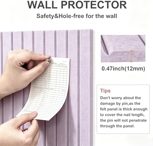 0.47" Thick Felt Pin Board 36"x24" Large Cork Board Alternative 6 Pack 11.81"x11.81"Felt Bulletin Board Wall Tiles Notice Board with 30 Pushpins for Home Office School(Fine-Light Purple)