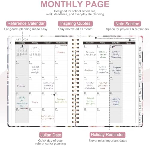 Planner 2026-2027, Weekly and Monthly Academic Planner, July 2026 - June 2027, Hardcover Calendar Agenda Book for School Year Planning, School Supplies for Teacher and Student, A5(6.3'' x 8.5'')