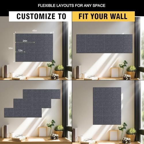 48"x36" Felt Corkboard Bulletin Board,TSJ OFFICE,12 Pack for Wall,Grey