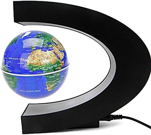 Estefanlo Floating Globe with LED Lights C Shape Magnetic Levitation Floating Globe World Map for Desk Decoration (Blue)