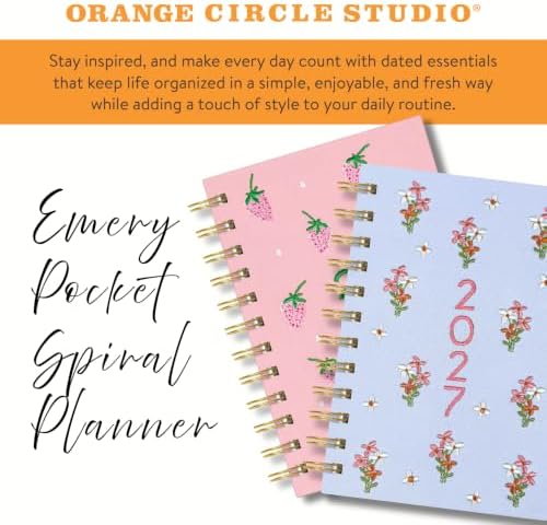 Orange Circle Studio 2027 Berry Bliss Emery Pocket Planner, 12-Month Weekly & Monthly Calendar, Spiral Bound 4.5 x 6.5 In, Pink Embroidered Cover, Compact Daily Planner Notebook for Women, Travel Size