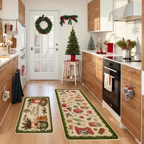 Baccessor Christmas Kitchen Rugs Set of 2 Gingerbread 17x29 and 17x47 Inch