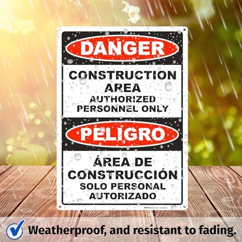 BRIMAR 10x14 Bilingual Danger Construction Area Authorized Only Sign