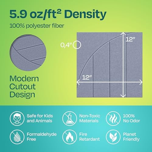 Acoustic Panels 12-Pack Soundproof Wall Panels 12"x12"x0.4" Decorative Sound Dampening for Your Home, Office, Studio, Bedroom & More with Unique ModuArc Carving [Dusky Gray]