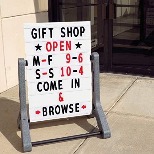 Swinging Changeable Message Sidewalk Sign: 24" x 36" Sign with 792 Pre-Cut Double Sided Letters and Storage Box. Includes Black Board & Letter Board (Granite Color Legs)