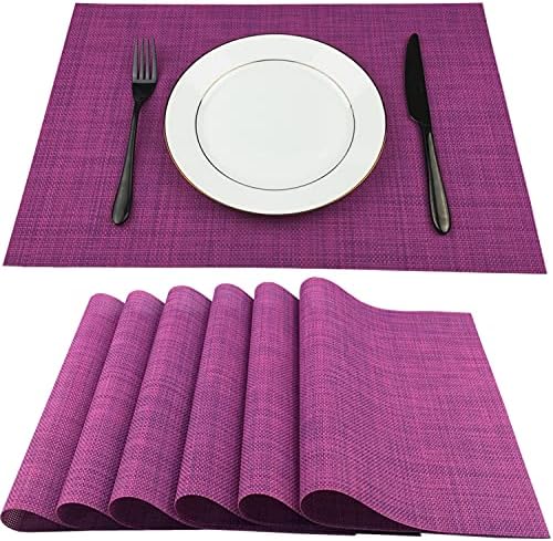 WAZAIGUR Placemats Crisscross Woven Vinyl Place Mats Set of 6 Purple